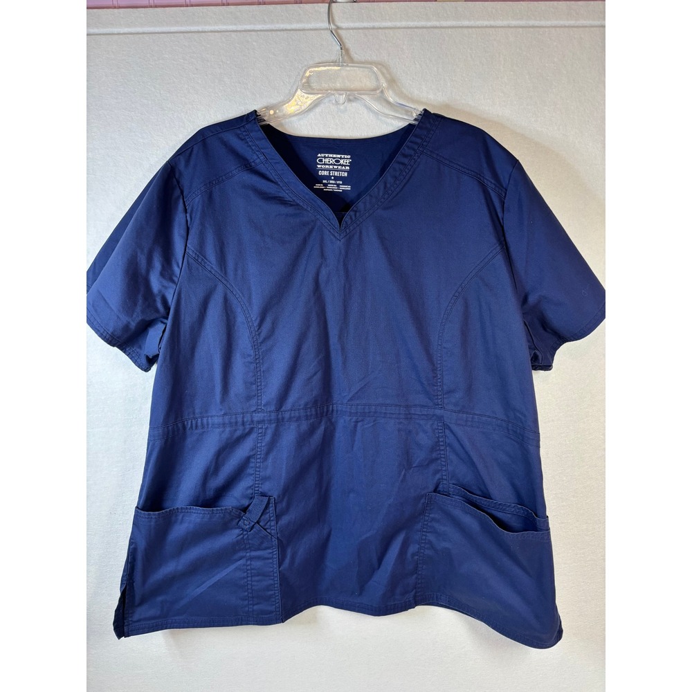 Cherokee Workwear Core Stretch Navy Blue V-Neck Scrub Top Womens 3XL Plus Size